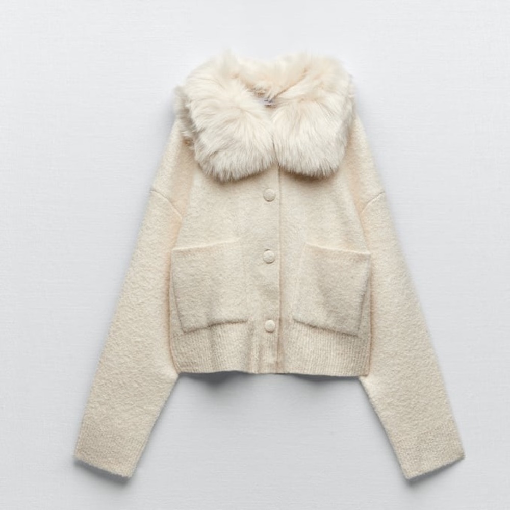 LAST 1!🔥ZARA REMOVABLE FAUX FUR LAPEL KNIT JACKET - Picture 11 of 14